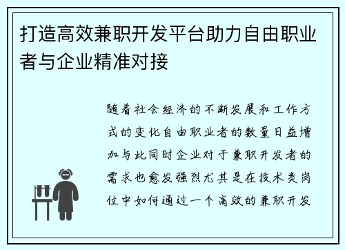 打造高效兼职开发平台助力自由职业者与企业精准对接