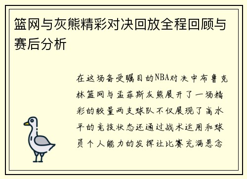 篮网与灰熊精彩对决回放全程回顾与赛后分析